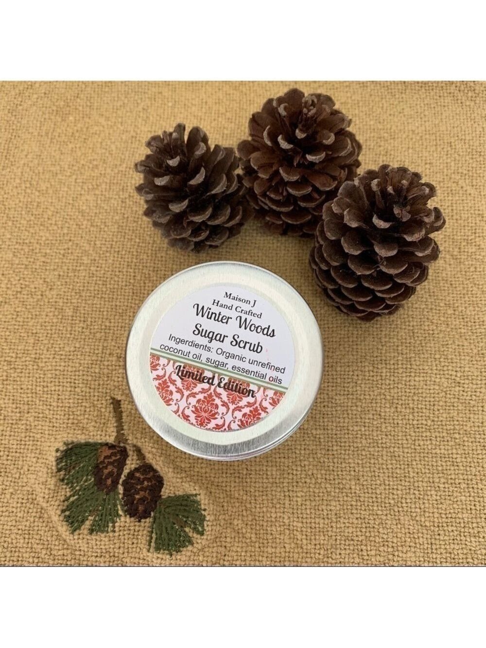 Winter Woods hand crafted exfoliating and moisturizing sugar scrub all natural